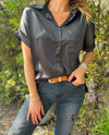 Women's Casual Solid Color Button Front Satin Blouse