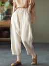 Art Loose Patchwork Solid Color Cotton Linen Elastic Waist Haren Pants