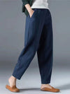 Women's Slacks Baggy Cropped  Ankle-Length Linen Pocket Elastic Mid Waist Pants