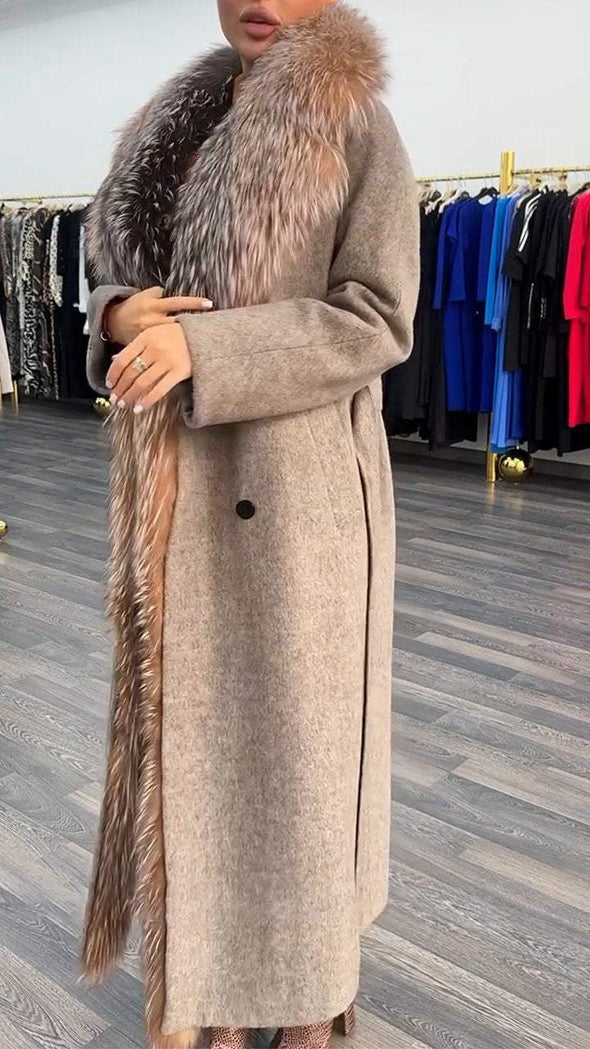 Women's Woolen Long Coat with Large Lapel