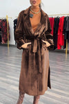 Women's Solid Color Lace-up Long Coat