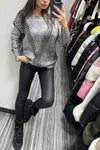 Women's Casual Round Neck Metallic Knitted Sweater