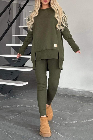 Women's Round Neck Long Sleeve Sweatshirt Suit