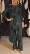 Women's Round Neck Long Sleeve Polka Dot Print Suit