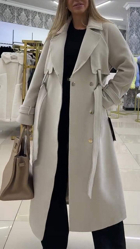 Women's Solid Color Lapel Long Coat