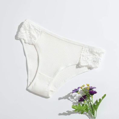 Women's Threaded Solid Color Low-rise Lace Breathable Double-stop Briefs