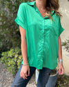 Women's Casual Solid Color Button Front Satin Blouse