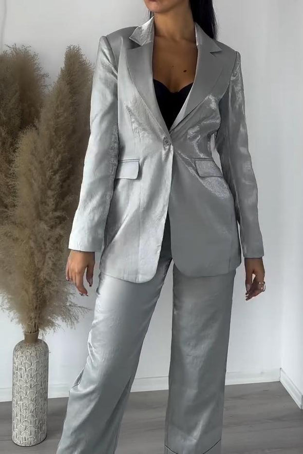 Women's Fashion Glossy Lapel Two-Piece Suit