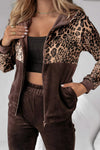 Women's Hooded Long-sleeved Leopard Print Casual Suit