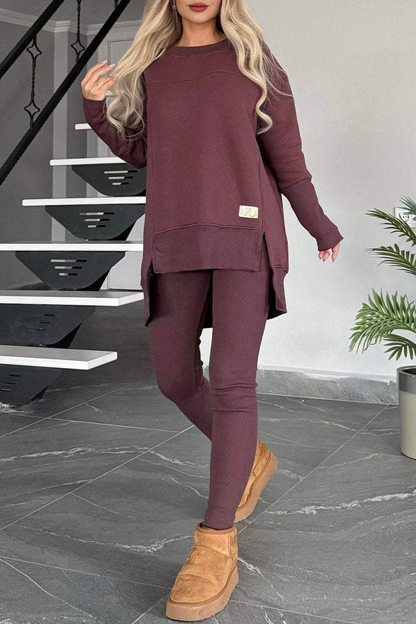 Women's Round Neck Long Sleeve Sweatshirt Suit