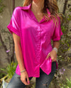 Women's Casual Solid Color Button Front Satin Blouse