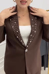 Women's Elegant Lapel Diamond Embellished Suit Commuter Suit