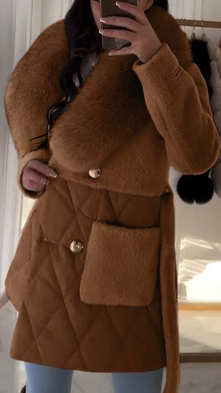 Women's Large Lapel Fur Contrast Coat