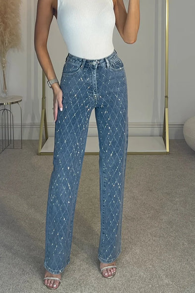 Women's Elegant And Fashionable Diamond Denim Trousers