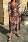 Women's Elegant Leopard Print V Neck Long Sleeve Dress