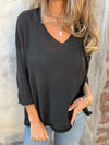 Women's V-neck Long-sleeved Knitted Casual Top