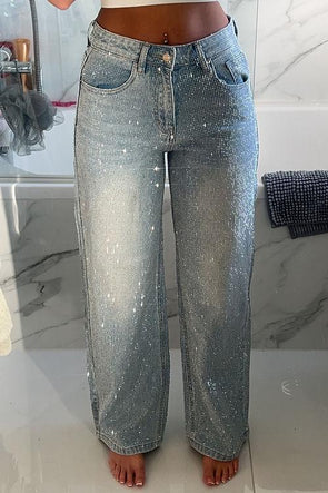 Women's Rhinestone Casual Denim Trousers