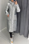 Women's Casual Warm Hooded Sequined Patchwork Long Cotton Jacket