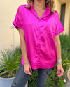 Women's Casual Solid Color Button Front Satin Blouse