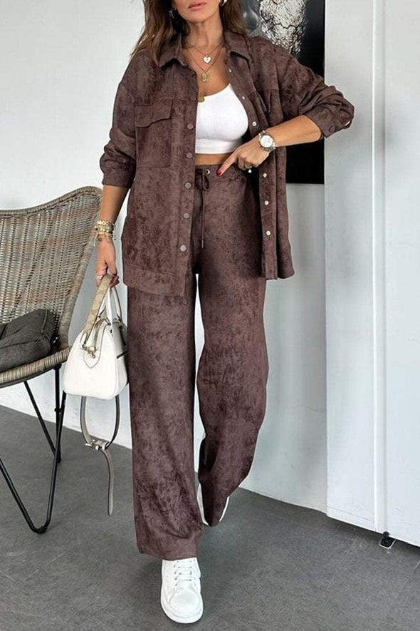 Women's Spring and Fall Sports Casual Solid Color Cardigan Shirt Pants Suit