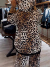 Women's Casual Hooded Leopard Print Two-piece Suit