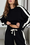 Women's Round Neck Long Sleeve Striped Design Casual Suit