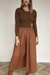 Women's solid color long sleeve knitted patchwork pleated dress