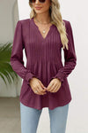 Women's Casual V-neck Solid Color Long-sleeved T-shirt