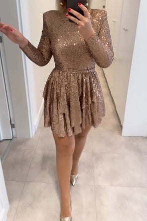 Women's Holiday Party Sequin Layered Dress