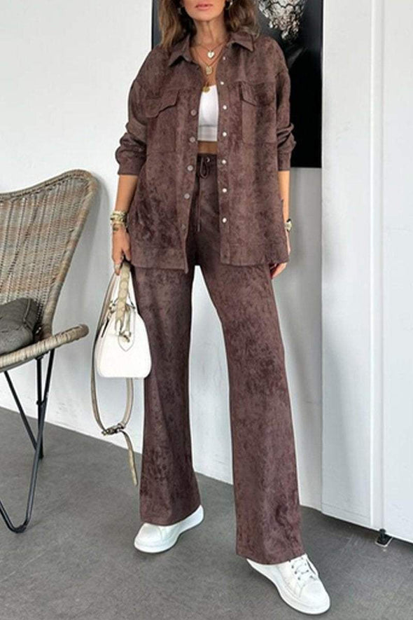 Women's Spring and Fall Sports Casual Solid Color Cardigan Shirt Pants Suit