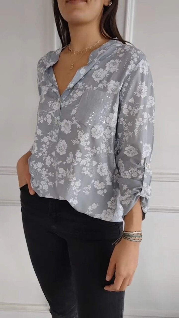 Women's V-neck Mid-sleeve Printed Casual Top