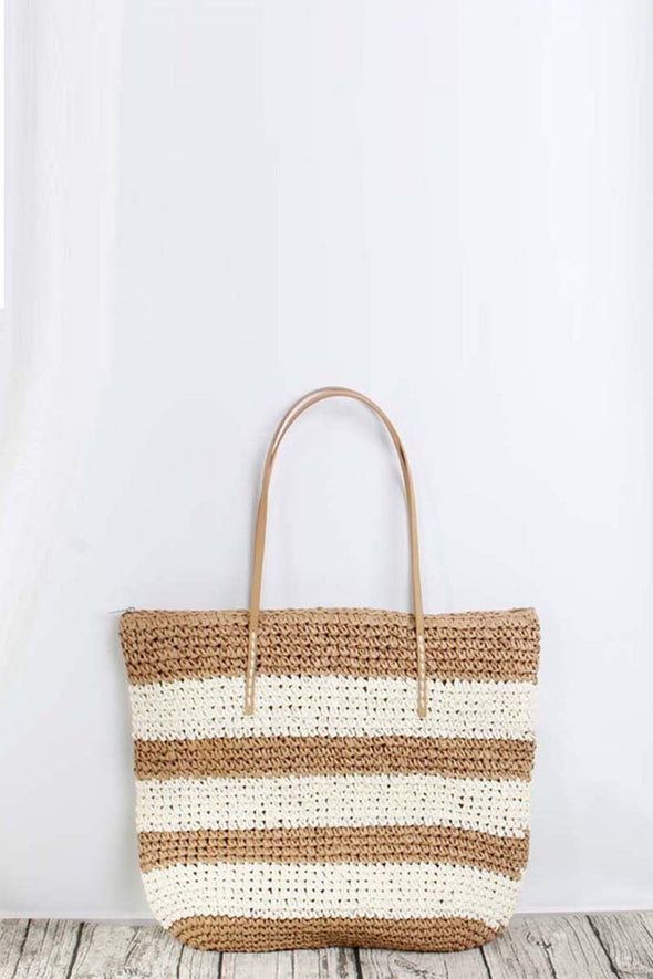 Fashion contrasting color straw bag shoulder bag beach bag