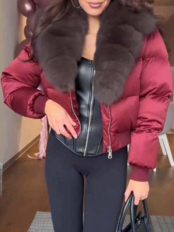 Women's Fur Large Lapel Zipper Casual Cotton Coat