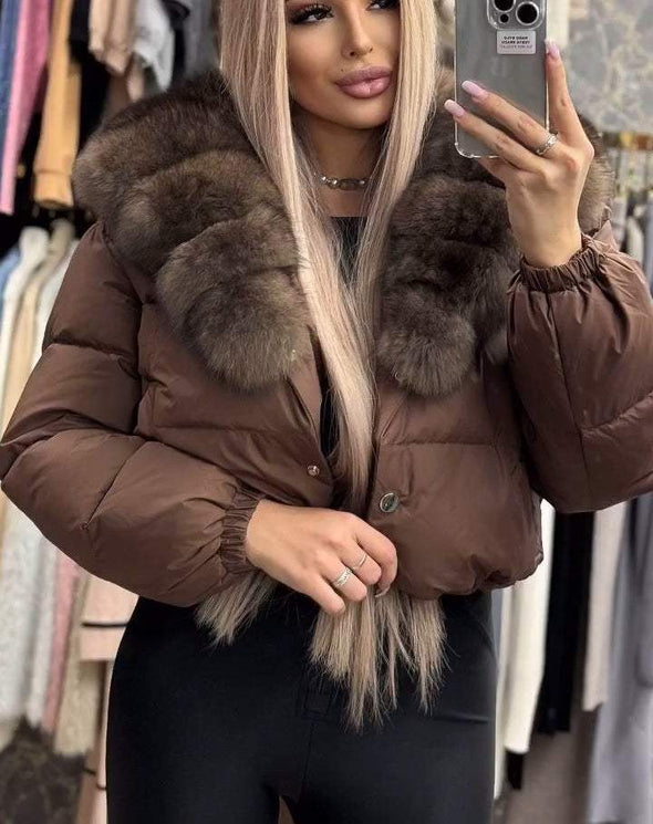 Women's Casual Hooded Short Fur Collar Cotton Coat