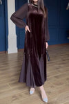 Women's Elegant Long Sleeve Velvet Patchwork Dress