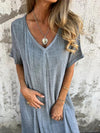 Cotton and Linen V-neck Midi Dress