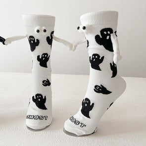 Ghost Halloween Couple Black and White Mid-tube Socks