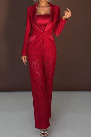 Women's Elegant Solid Color Lace Two-piece Suit