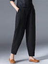 Women's Slacks Baggy Cropped  Ankle-Length Linen Pocket Elastic Mid Waist Pants