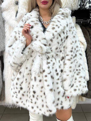 Women's Lapel Leopard Fur Warm Casual Coat