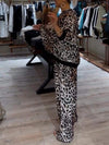 Women's Casual Hooded Leopard Print Two-piece Suit