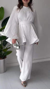 Women's Round Neck Long Sleeve Trumpet Sleeve Blouse Two Piece Suit