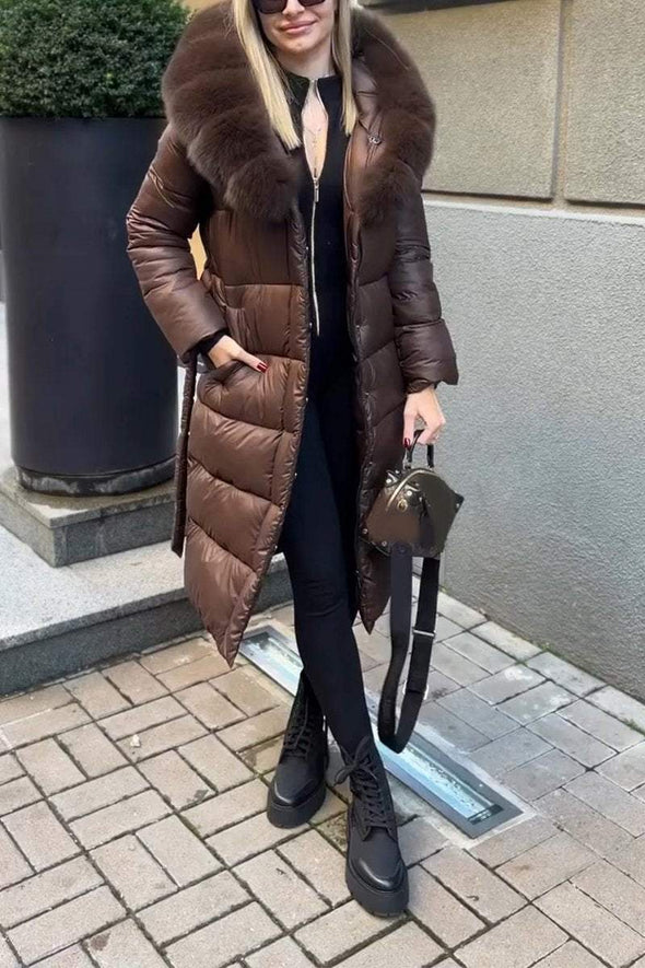 Women's Casual Hooded Long Fur Collar Cotton Coat