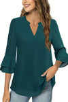 Women's Casual V-neck Solid Color Chiffon T-shirt