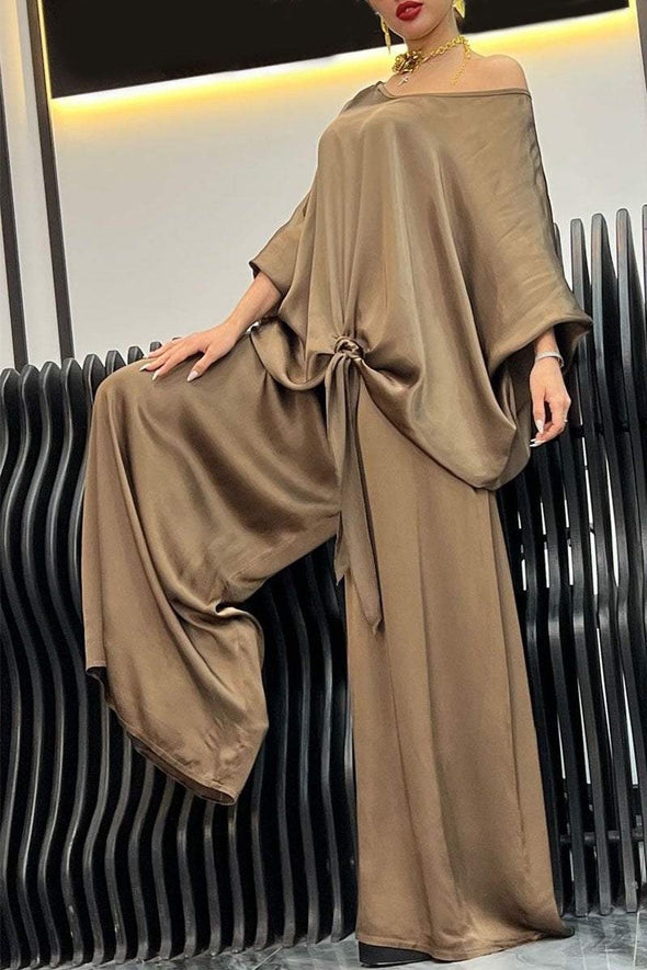 Women's Solid Color Off-shoulder Top and Trousers Set