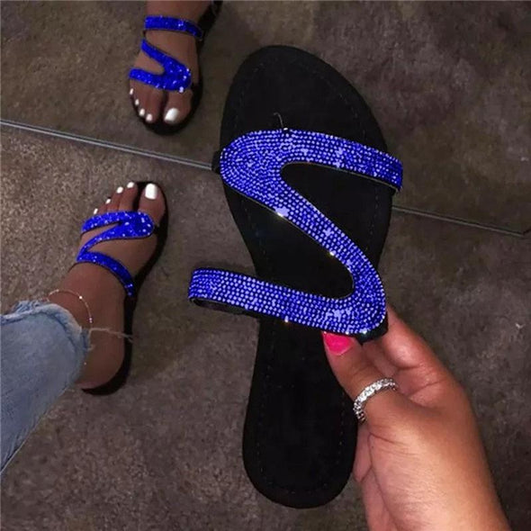 Rhinestone Z-shaped Flat Casual Sandals