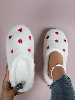 Women Heart Decor Fuzzy Home Slippers