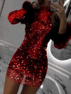 Women's Round Neck Sequin Sexy Party Mini Dress