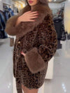 Women's Fur Leopard Print Casual Warm Coat with Large Lapel