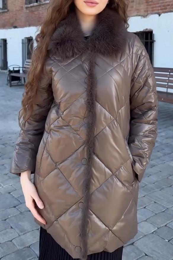 Women's Casual Solid Color Warm Fur Collar Cotton Coat